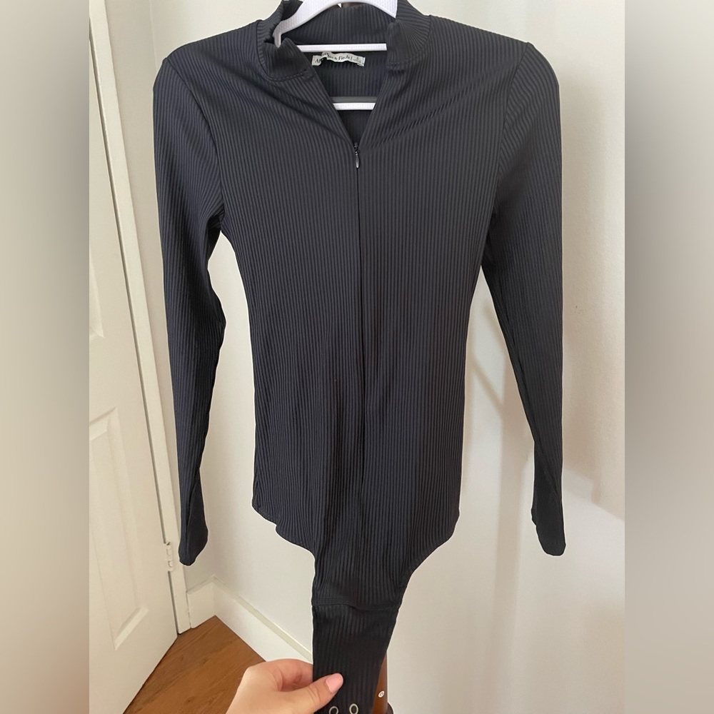 Abercrombie & Fitch Black Ribbed Long-Sleeve Bodysuit
